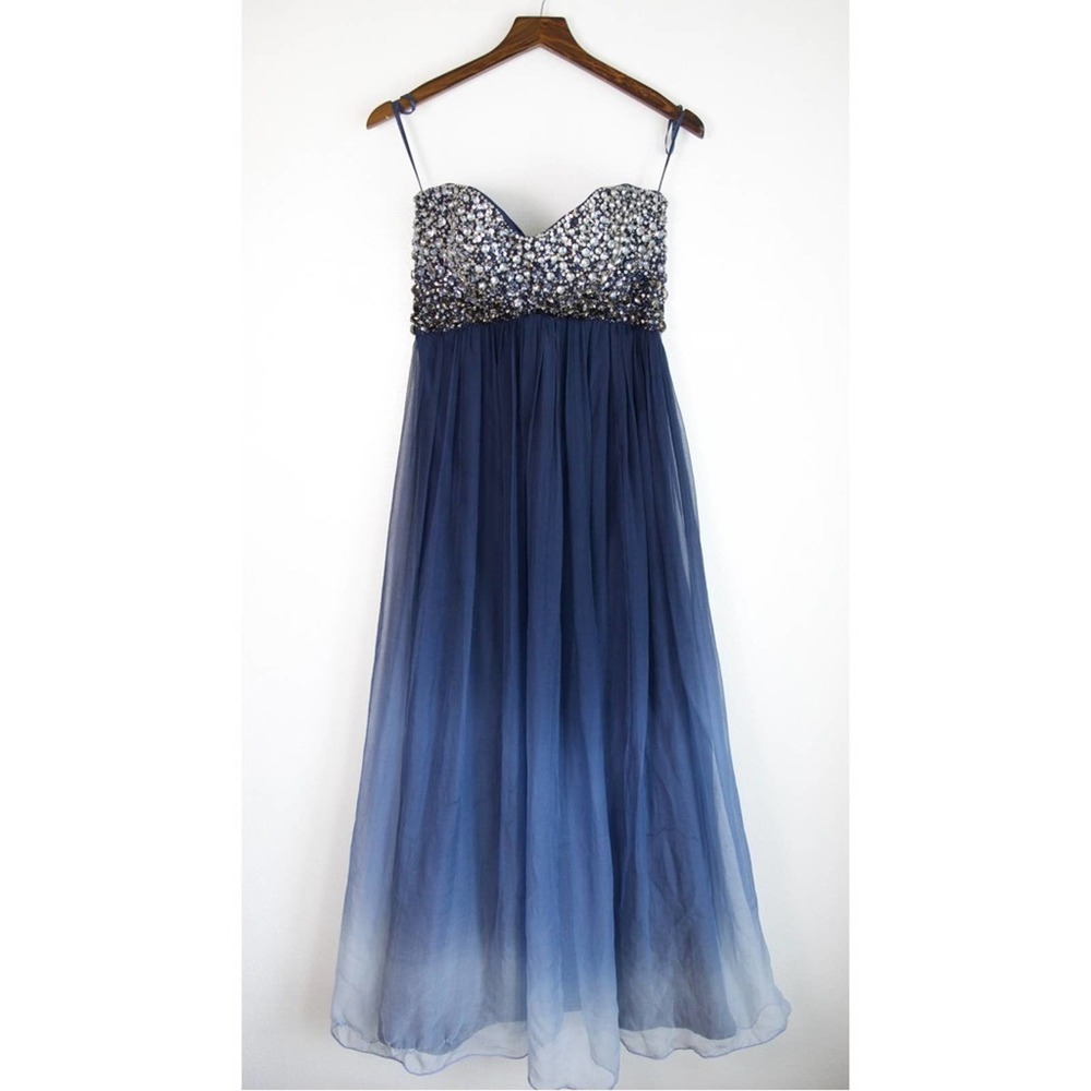 Jovani Strapless Blue and Silver Dress